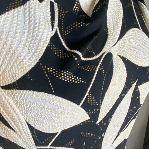 JOSEPH RIBKOFF Black White Floral Metallic Gold Dress Cowl Neck Cocktail Size 8 - Picture 3 of 9